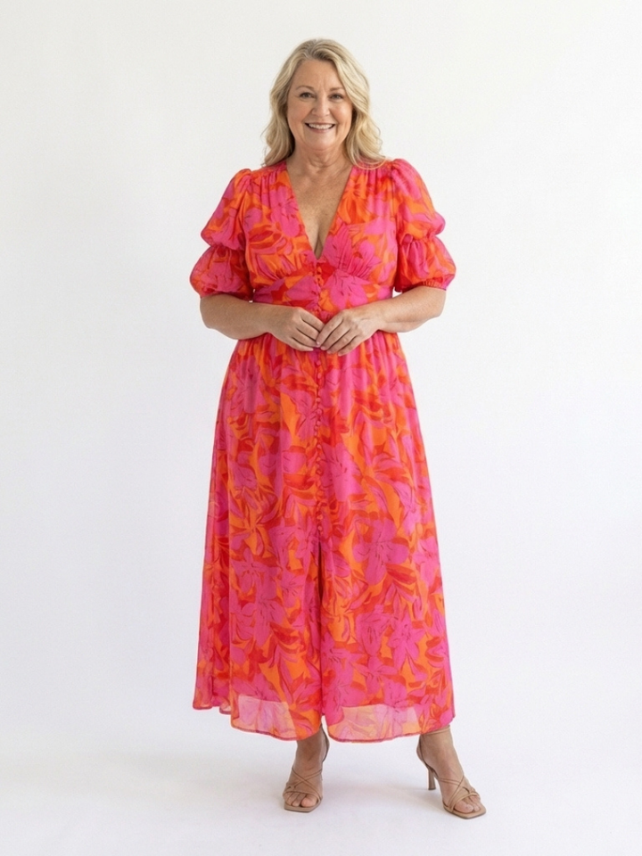 Vestido midi con escote en V y mangas abullonadas Sauce - Juliaver Madrid (vista 6)