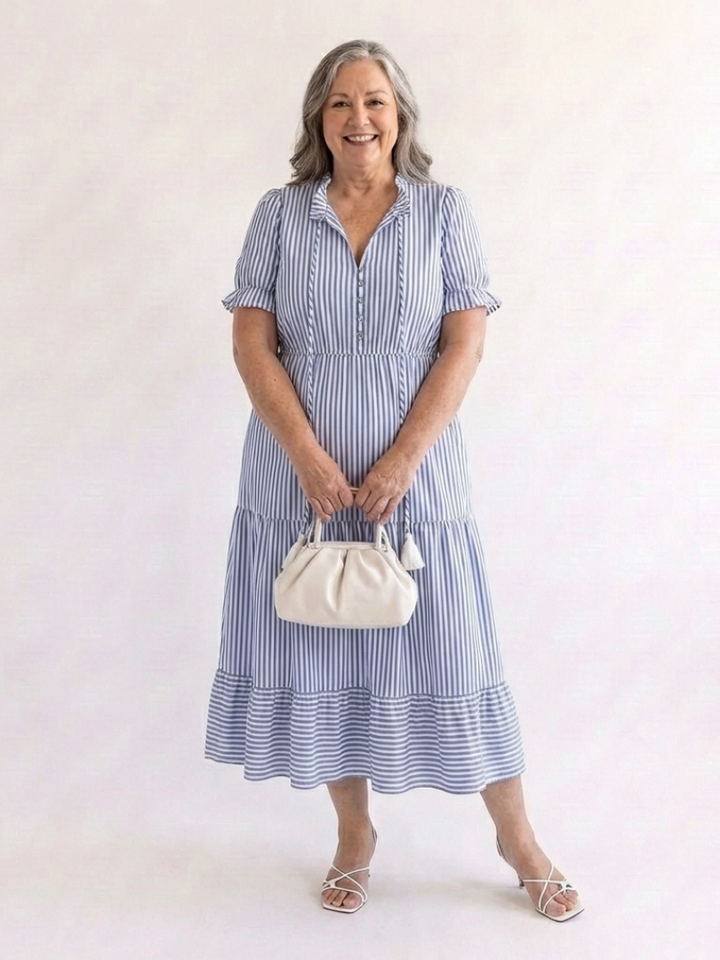 Vestido midi de tirantes cortos con rayas Dakota - Juliaver Madrid (vista 5)