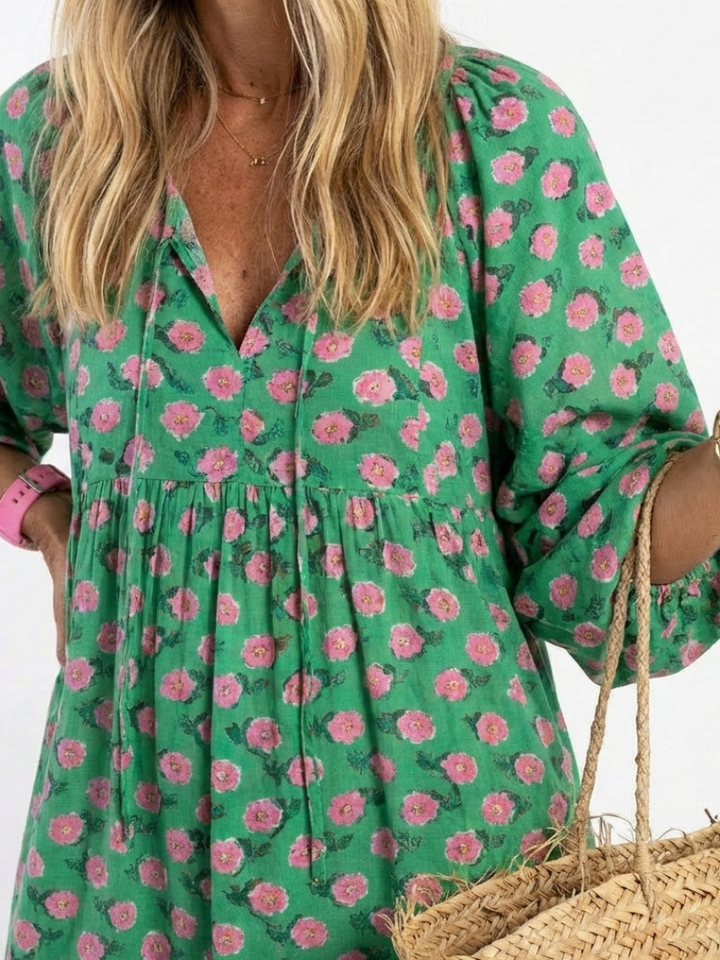 Vestido Midi con Escote en V y Estampado Floral Fiora - Juliaver Madrid (vista 2)