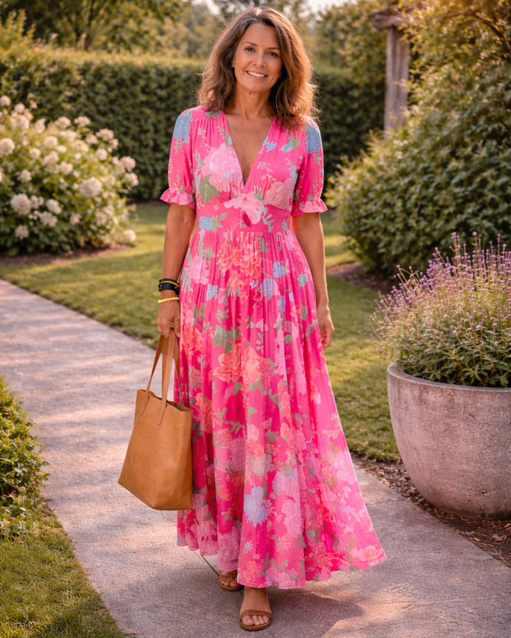 Vestido midi floral sin mangas con escote en V Ione - Juliaver Madrid (vista 4)