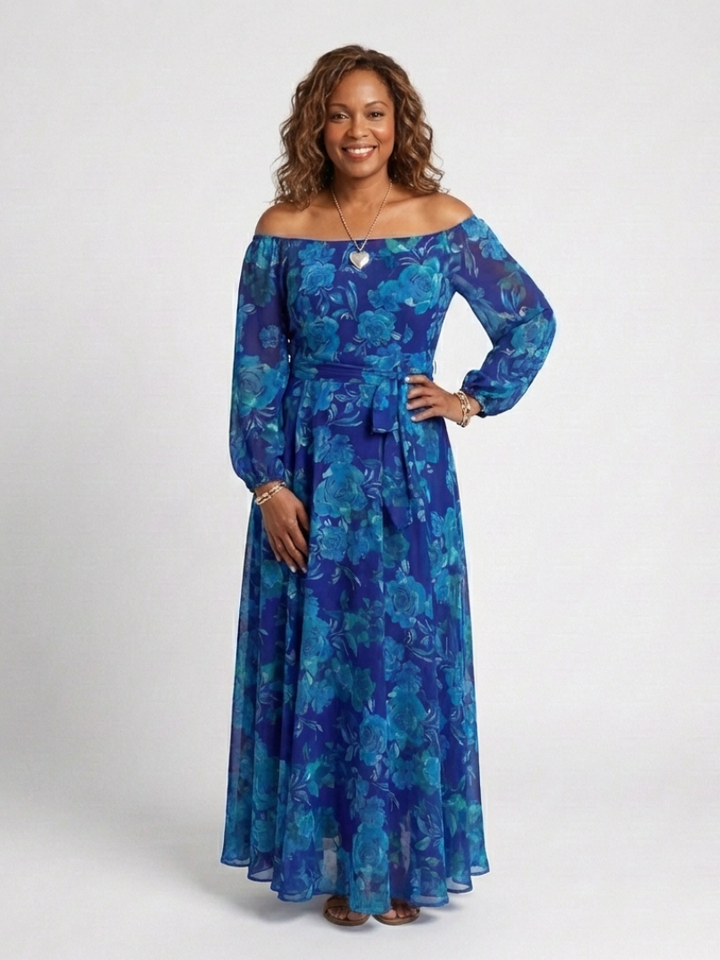 Vestido Maxi de Flores con Hombros Descubiertos Aspen - Juliaver Madrid (vista 5)