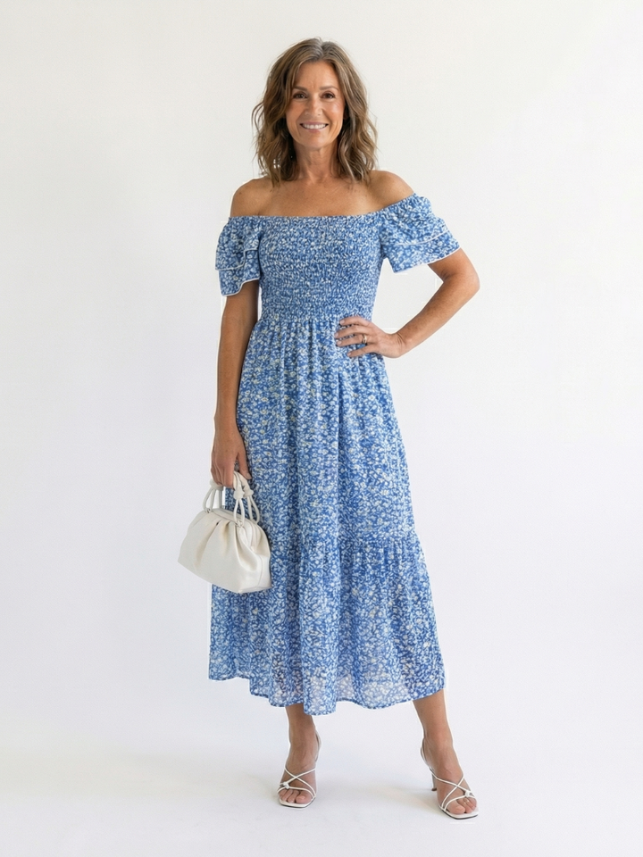 Vestido Midi de Flores con Hombros Descubiertos Odette - Juliaver Madrid (vista 5)