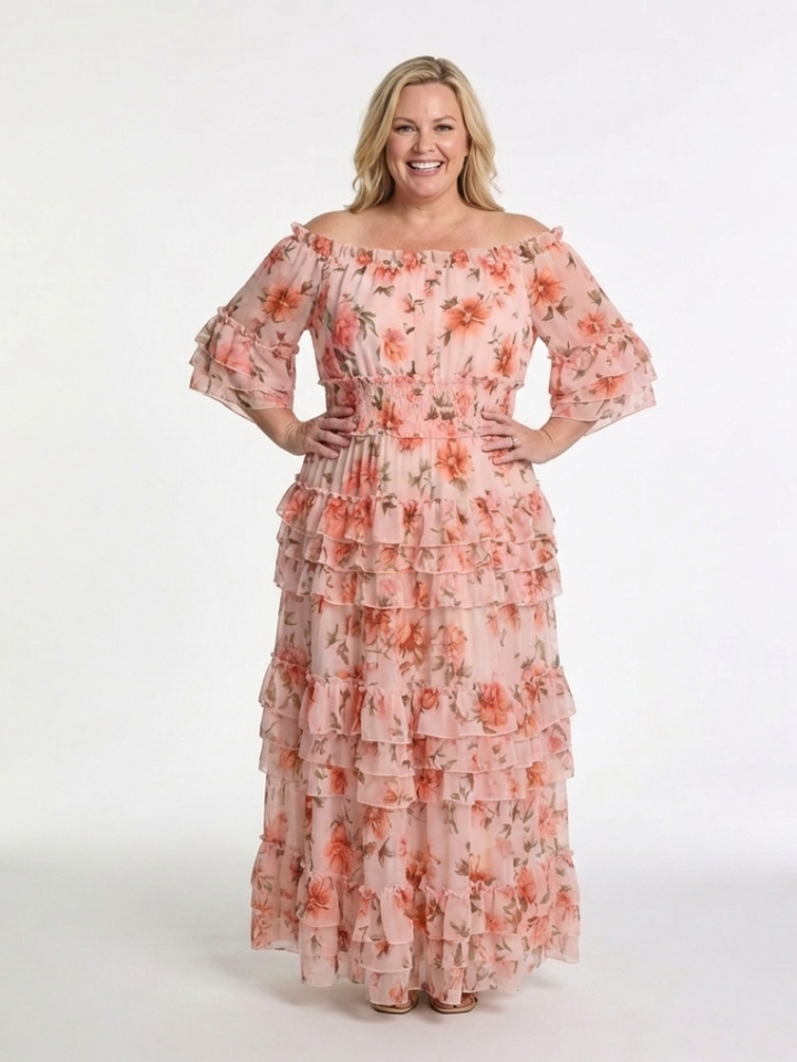 Vestido Maxi Floral con Volantes y Hombros Descubiertos Rosalie - Juliaver Madrid (vista 5)