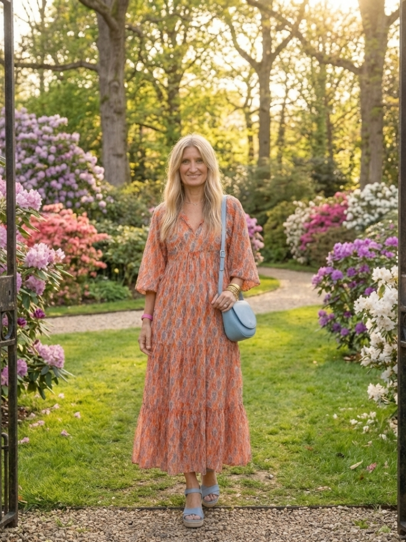 Vestido midi de capa con escote en V y estampado geométrico Amara - Juliaver Madrid (vista 7)