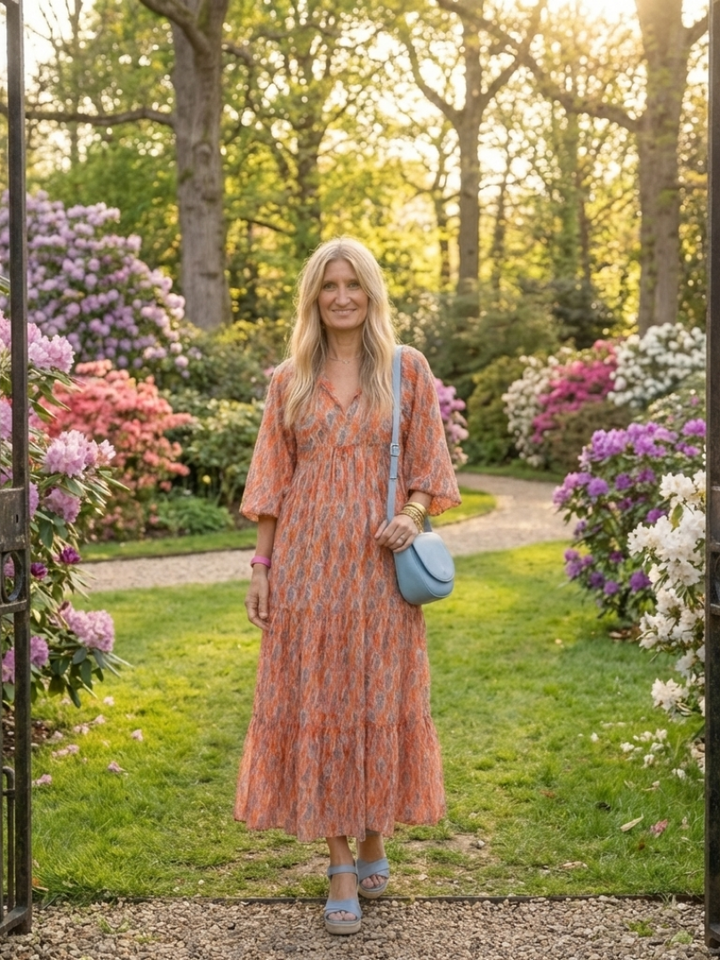 Vestido midi de capa con escote en V y estampado geométrico Amara - Juliaver Madrid (vista 7)