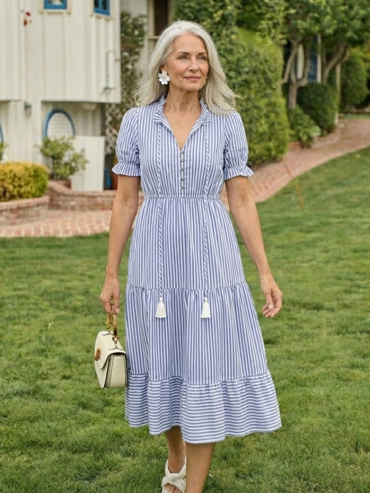 Vestido midi de tirantes cortos con rayas Dakota - Juliaver Madrid (vista 6)