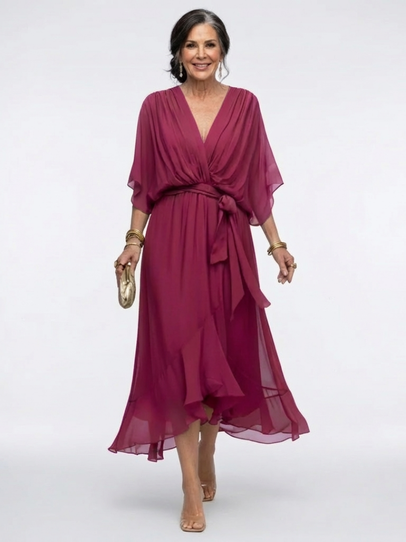 Vestido midi drapeado con escote en V y cinturilla Elysia - Juliaver Madrid (vista 3)