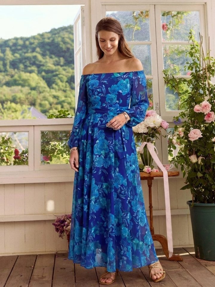 Vestido Maxi de Flores con Hombros Descubiertos Aspen - Juliaver Madrid (vista 6)