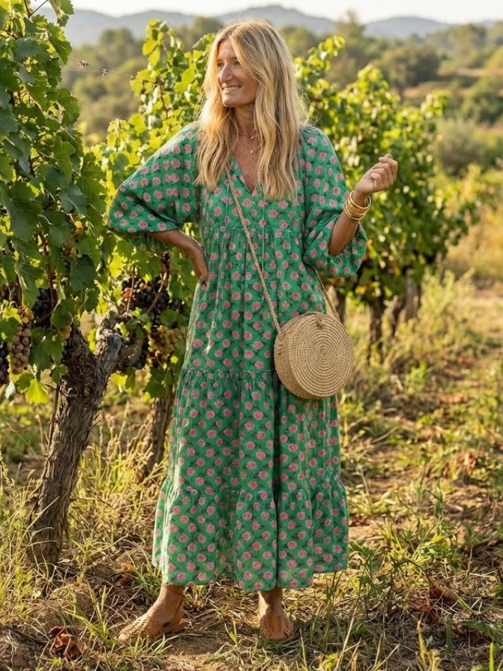 Vestido Midi con Escote en V y Estampado Floral Fiora - Juliaver Madrid (vista 5)