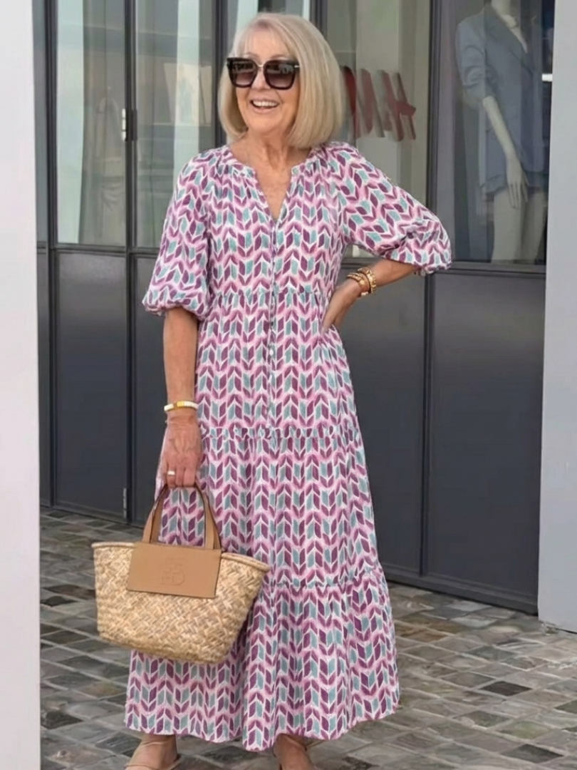 Vestido Midi de Manga Larga con Estampado Geométrico Mireya - Juliaver Madrid (vista 6)