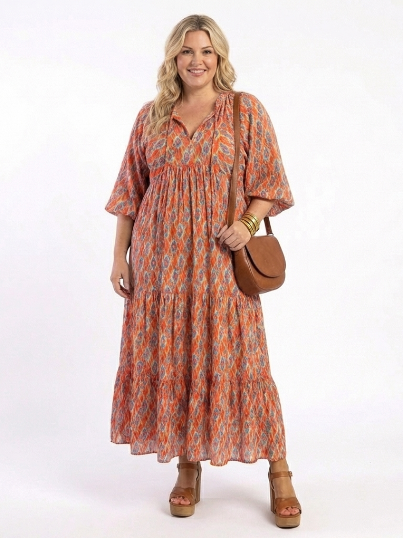 Vestido midi de capa con escote en V y estampado geométrico Amara - Juliaver Madrid (vista 5)