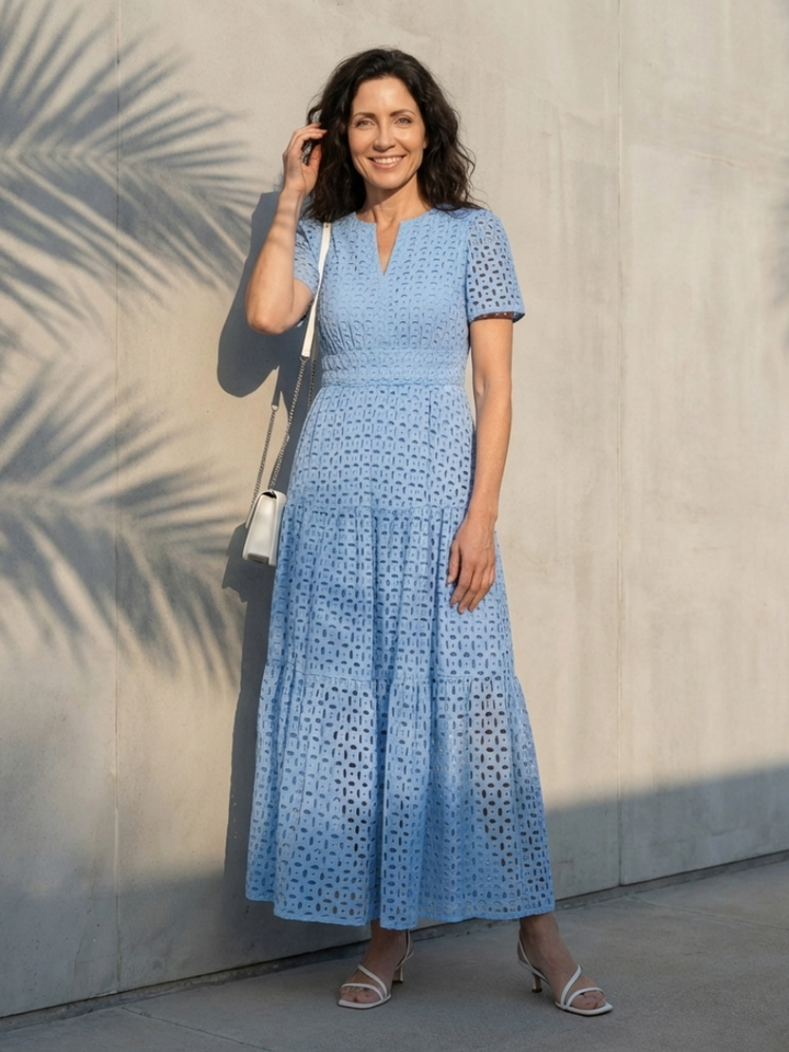 Vestido Midi Acampanado de Manga Corta con Escote en V Brielle - Juliaver Madrid (vista 7)