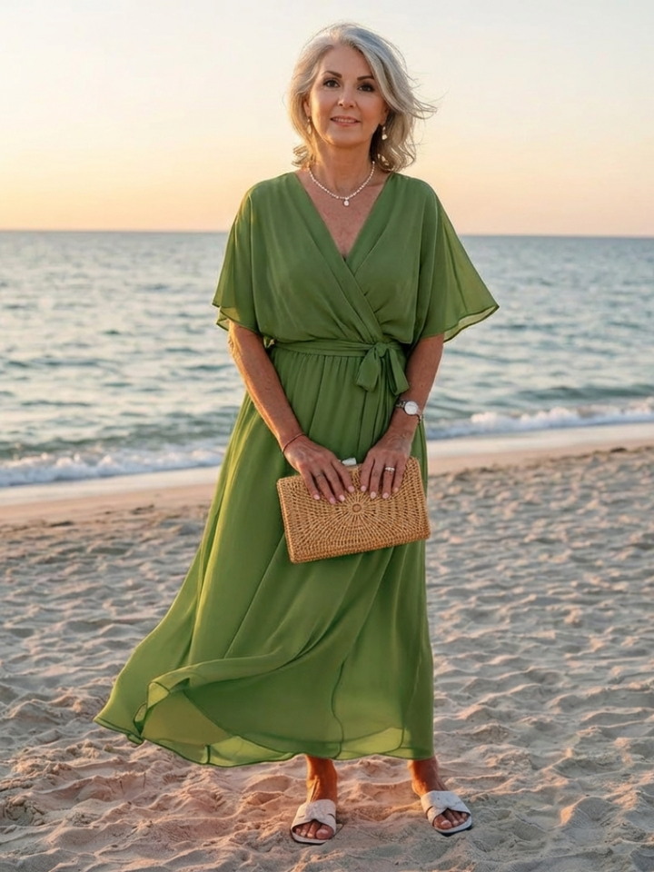 Vestido midi drapeado con escote en V y cinturilla Elysia - Juliaver Madrid (vista 7)