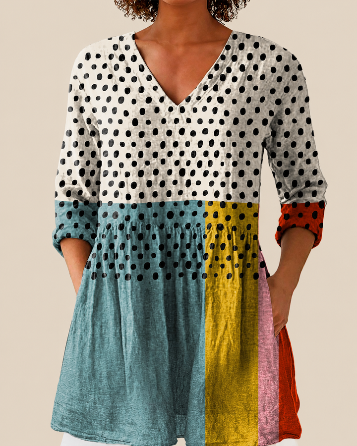 Nola | Blusa Larga Lunares Color Block