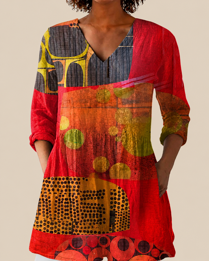 Skylar | Blusa Larga Arte Abstracto Rojo y Naranja