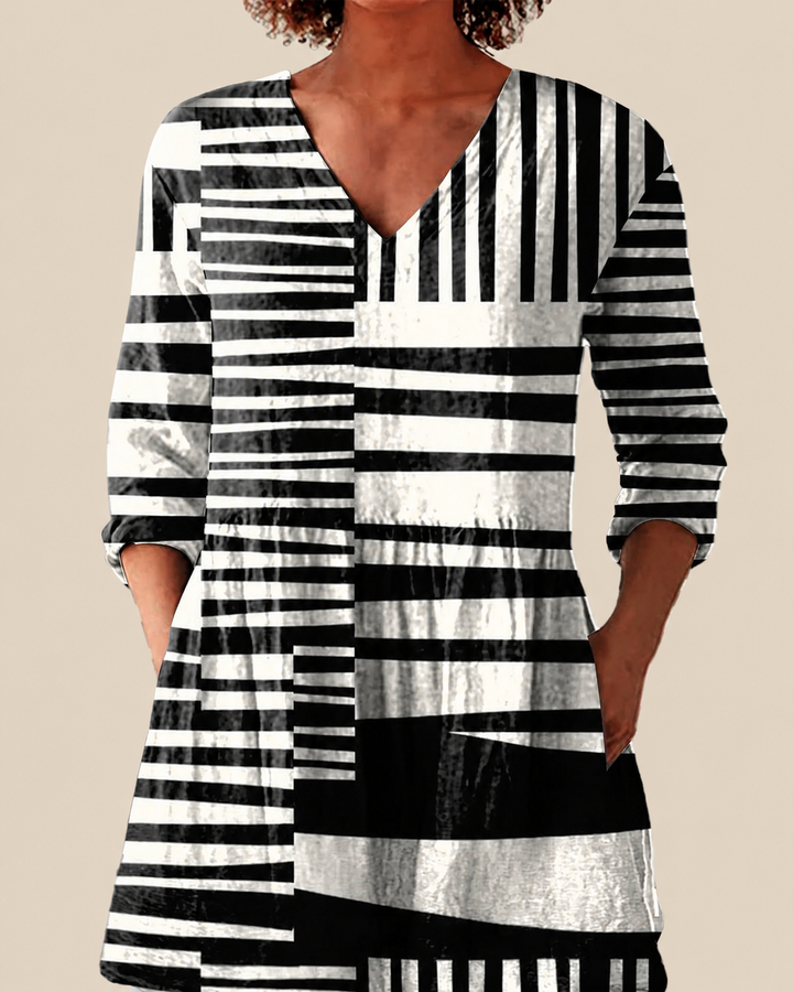 Quinn | Blusa Larga Geométrica Blanco y Negro