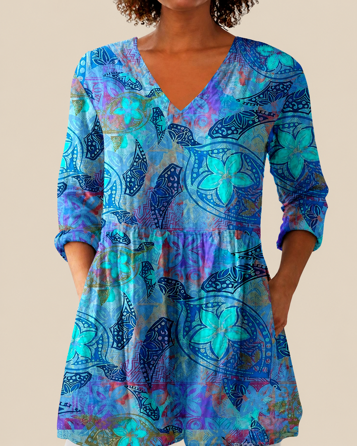 Riley | Blusa Larga Mandala Batik Azul