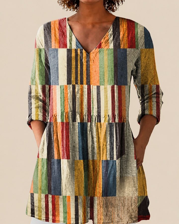 Avery | Blusa Larga Mosaico de Rayas Multicolor