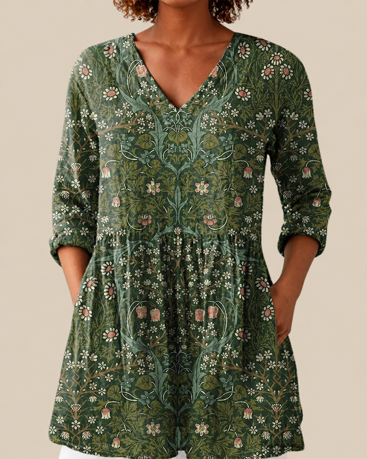 Skye | Blusa Larga Botánica Verde Bosque