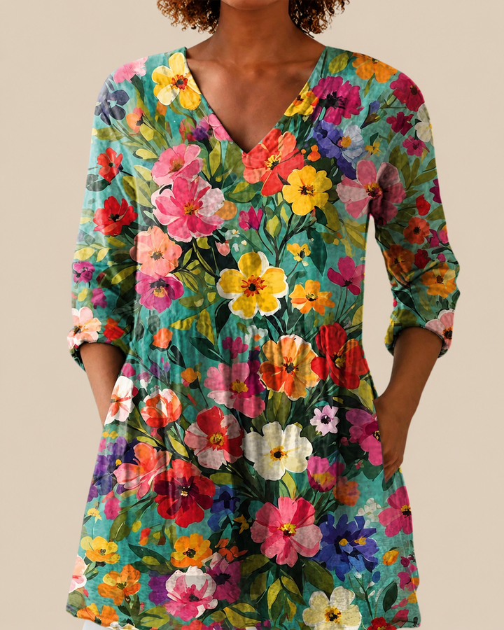 Keira | Blusa Larga Ramillete Floral Turquesa
