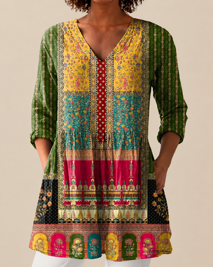 Nyla | Blusa Larga Patchwork Bohemio Multicolor