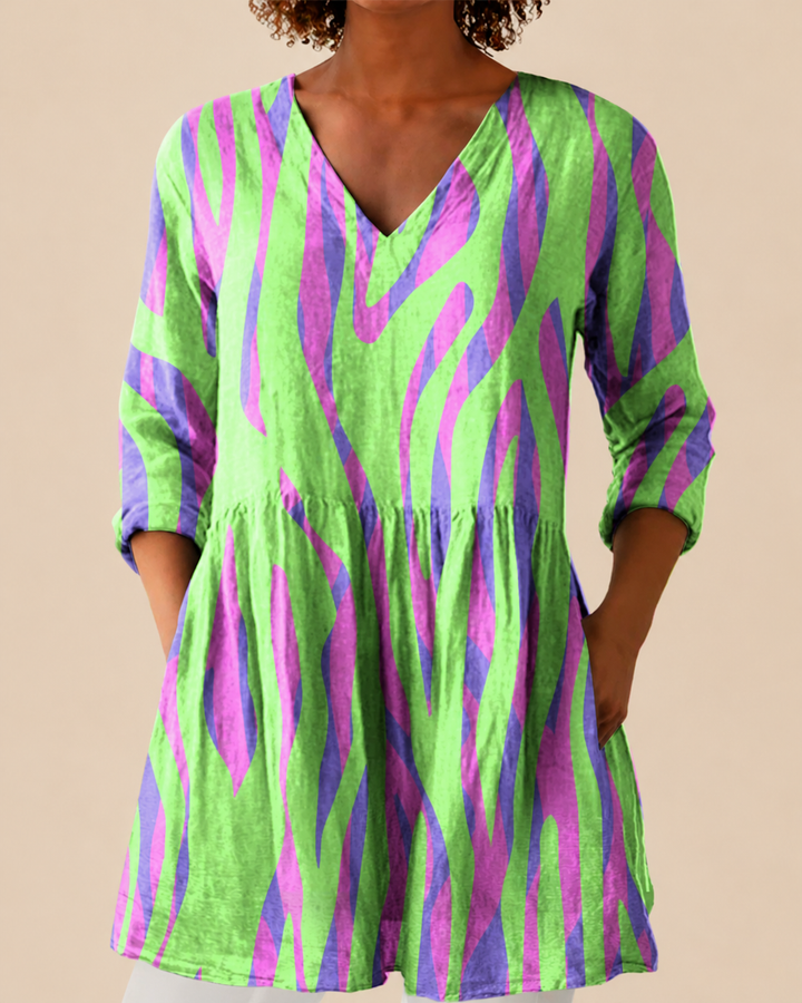 Mira | Blusa Larga Rayas Onduladas Verde y Rosa