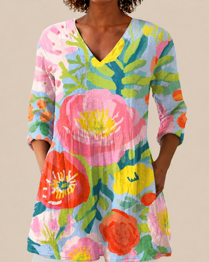 Ayra | Blusa Larga Flores Acuarela Multicolor