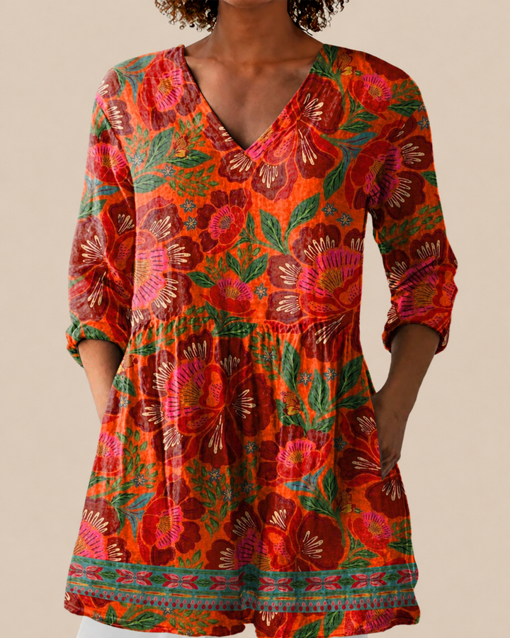 Kaia | Blusa Larga Floral Tropical Naranja