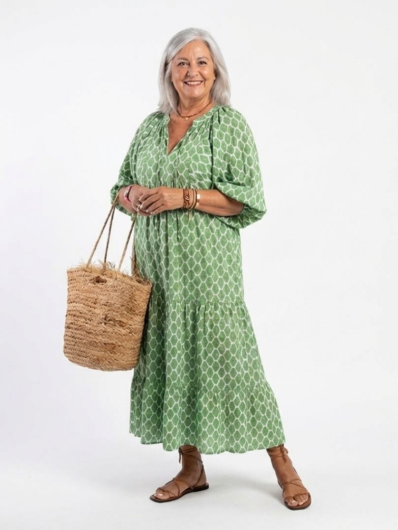 Vestido midi con escote en V y mangas tres cuartos estampado Apolline - Juliaver Madrid (vista 3)