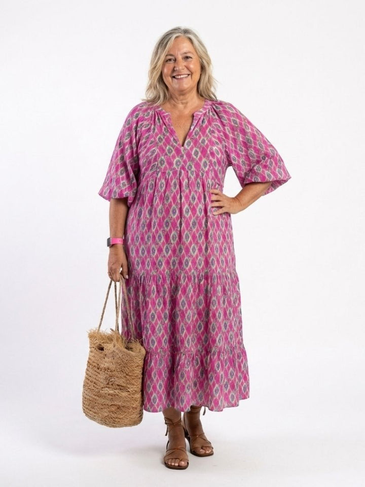 Vestido midi con escote en V y mangas tres cuartos estampado Apolline - Juliaver Madrid (vista 6)