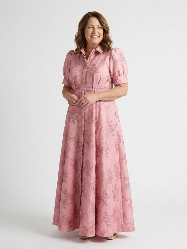 Vestido maxi de camisa con mangas cortas y estructura floral Xanthea - Juliaver Madrid (vista 2)