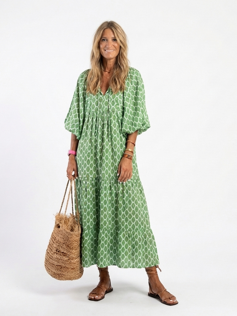 Vestido midi con escote en V y mangas tres cuartos estampado Apolline - Juliaver Madrid