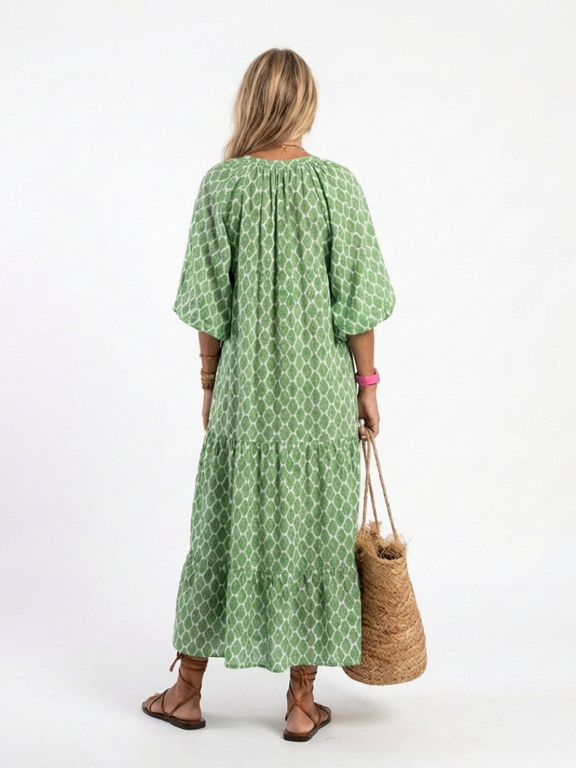Vestido midi con escote en V y mangas tres cuartos estampado Apolline - Juliaver Madrid (vista 4)