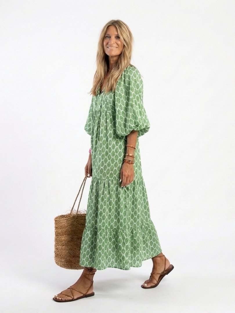 Vestido midi con escote en V y mangas tres cuartos estampado Apolline - Juliaver Madrid (vista 2)