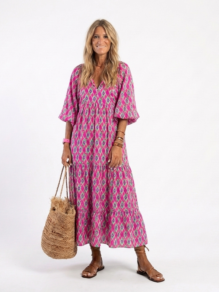 Vestido midi con escote en V y mangas tres cuartos estampado Apolline - Juliaver Madrid (vista 5)