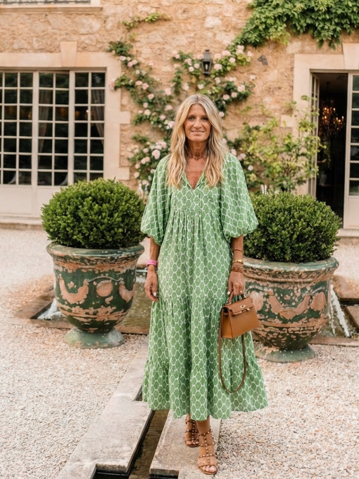 Vestido midi con escote en V y mangas tres cuartos estampado Apolline - Juliaver Madrid (vista 9)