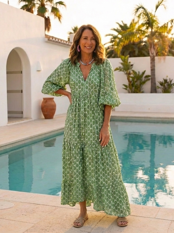 Vestido midi con escote en V y mangas tres cuartos estampado Apolline - Juliaver Madrid (vista 8)