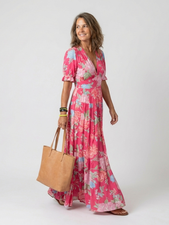 Vestido midi floral sin mangas con escote en V Ione - Juliaver Madrid (vista 2)