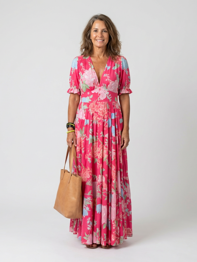 Vestido midi floral sin mangas con escote en V Ione - Juliaver Madrid