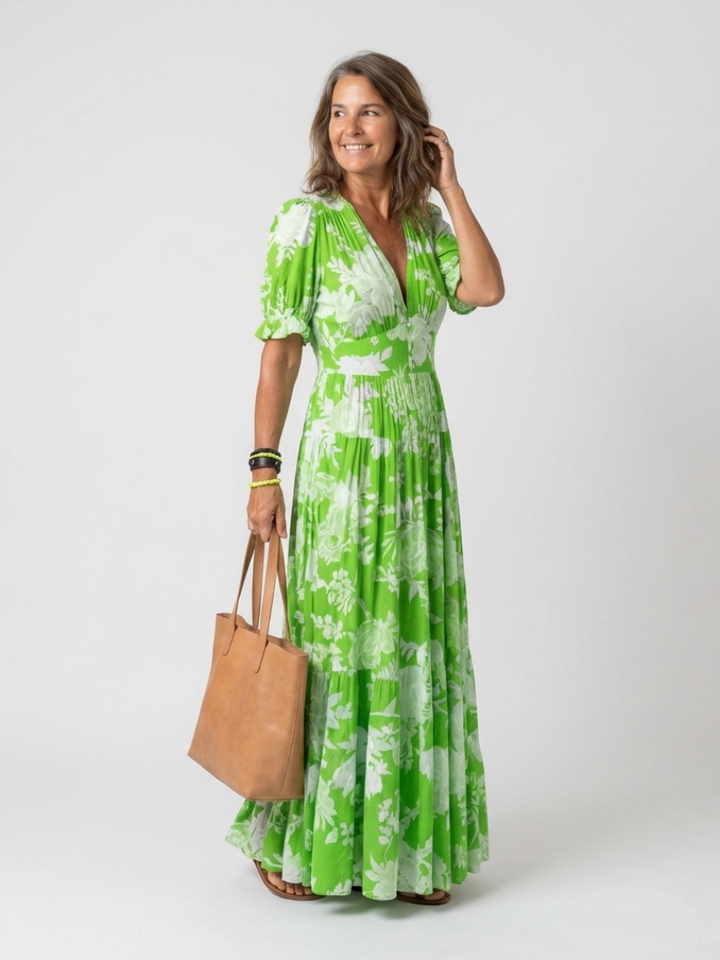 Vestido midi floral sin mangas con escote en V Ione - Juliaver Madrid (vista 7)