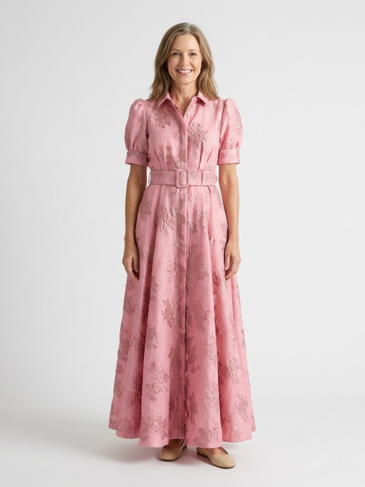 Vestido maxi de camisa con mangas cortas y estructura floral Xanthea - Juliaver Madrid