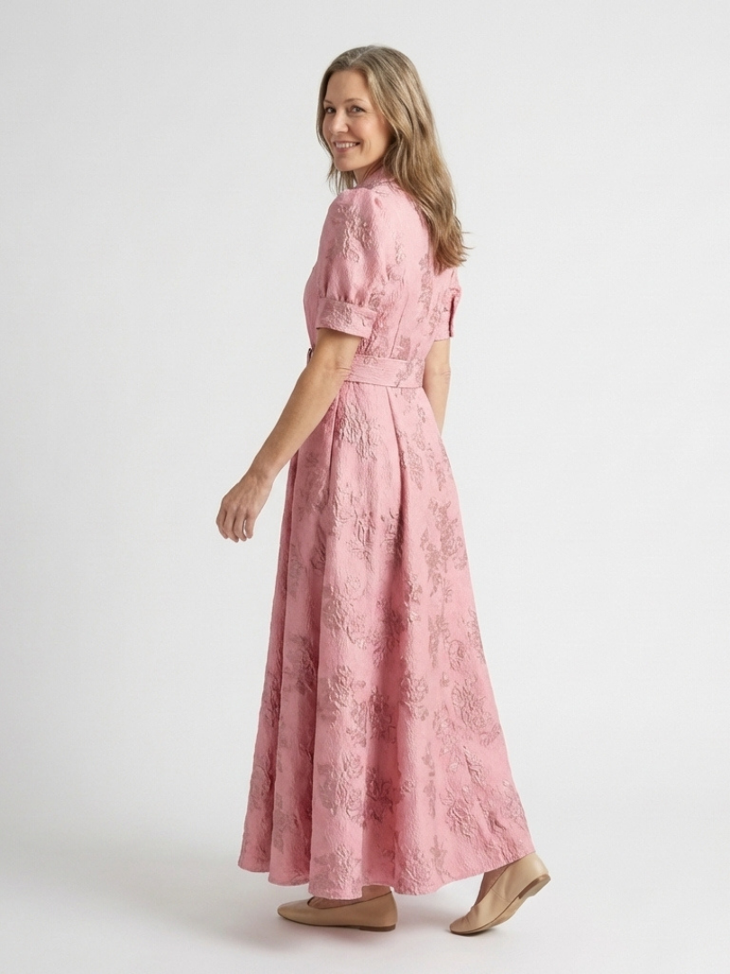 Vestido maxi de camisa con mangas cortas y estructura floral Xanthea - Juliaver Madrid (vista 3)