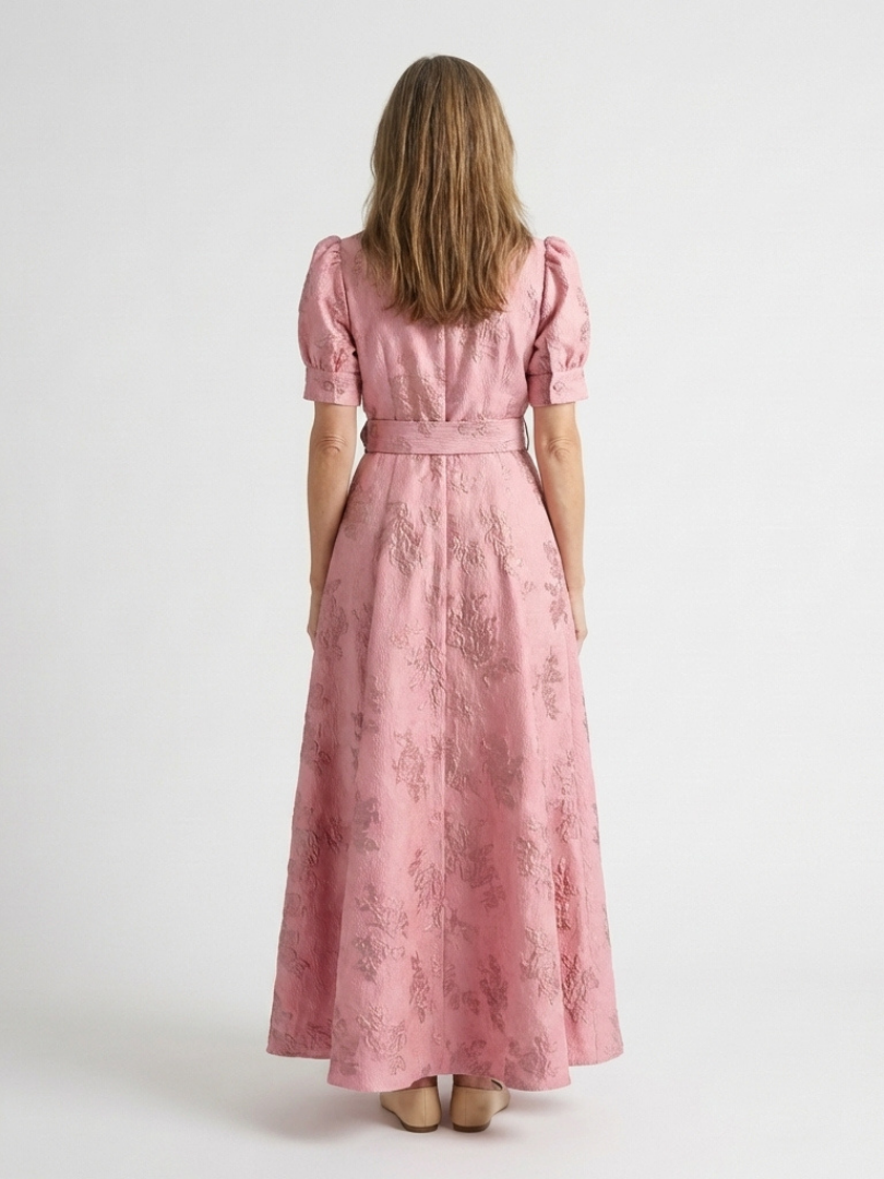 Vestido maxi de camisa con mangas cortas y estructura floral Xanthea - Juliaver Madrid (vista 4)