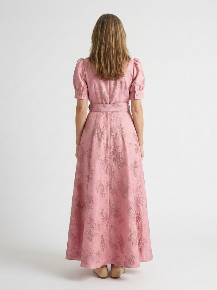 Vestido maxi de camisa con mangas cortas y estructura floral Xanthea - Juliaver Madrid (vista 4)
