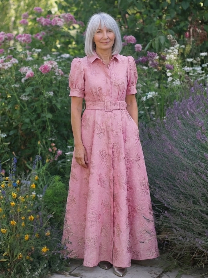 Vestido maxi de camisa con mangas cortas y estructura floral Xanthea - Juliaver Madrid (vista 7)