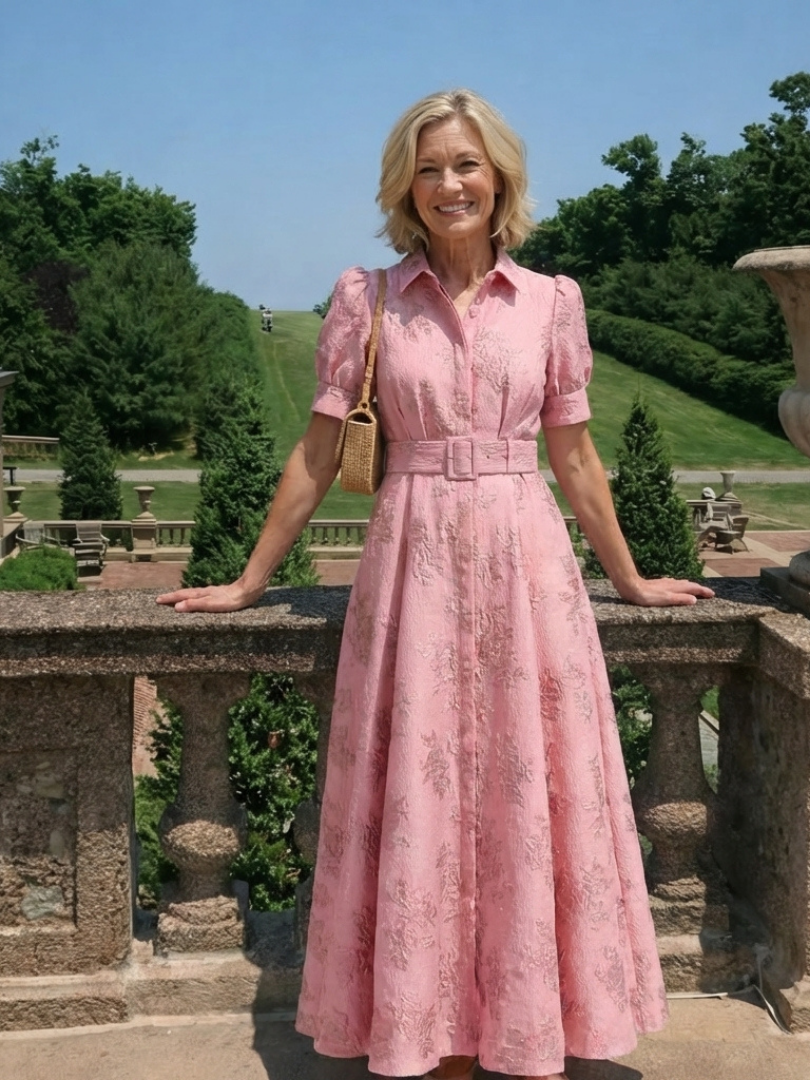 Vestido maxi de camisa con mangas cortas y estructura floral Xanthea - Juliaver Madrid (vista 6)