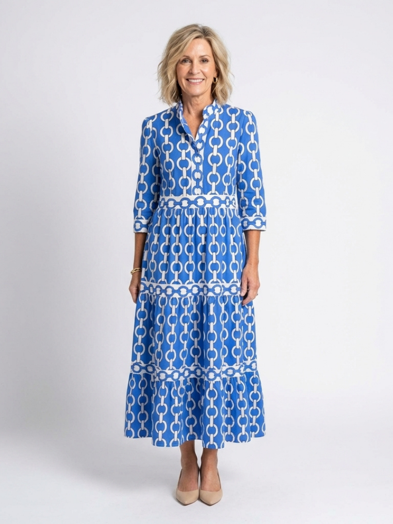Vestido midi con mangas 3/4 y estampado de cadenas Ysolde - Juliaver Madrid