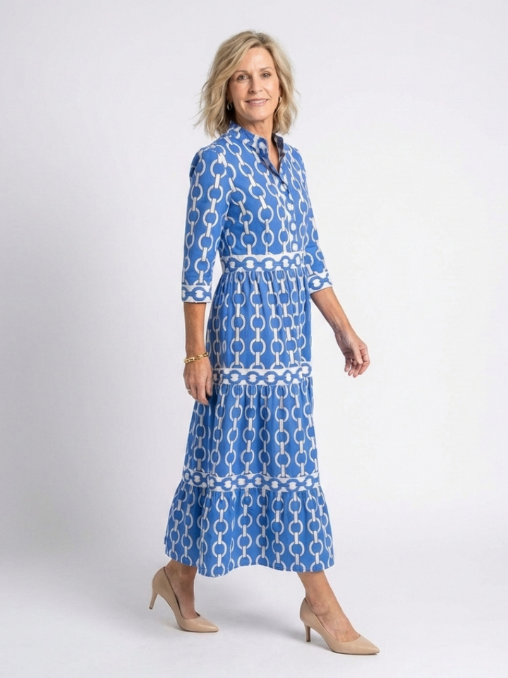 Vestido midi con mangas 3/4 y estampado de cadenas Ysolde - Juliaver Madrid (vista 2)