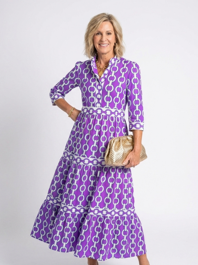 Vestido midi con mangas 3/4 y estampado de cadenas Ysolde - Juliaver Madrid (vista 5)