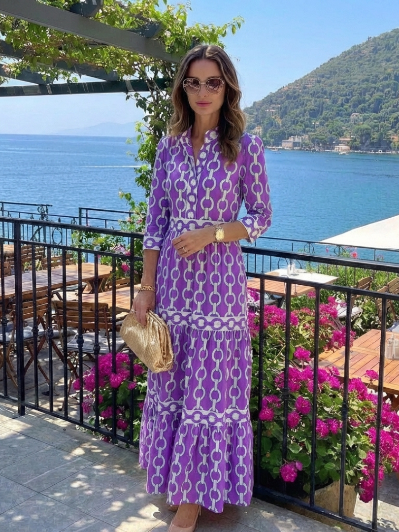 Vestido midi con mangas 3/4 y estampado de cadenas Ysolde - Juliaver Madrid (vista 7)